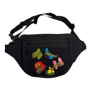 Disney Mickey And Friends Embroidered Fanny Pack Black Adjustable Belt Bag